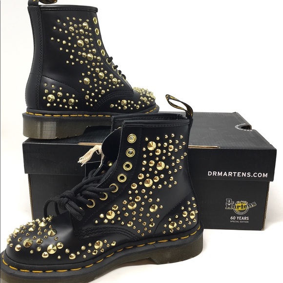 1460 midas smooth leather gold studded boots